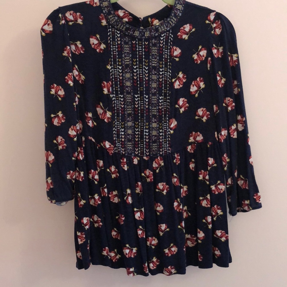 Anthropologie knit floral peasant top